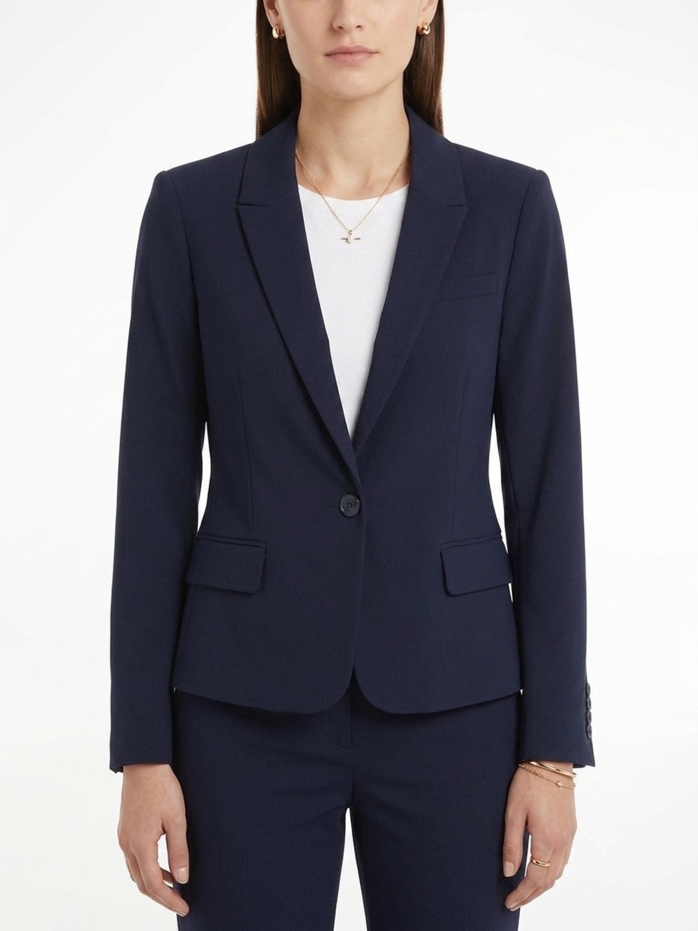 Tommy Hilfiger Navy Single-Button Tailored Blazer Academia Office Professional